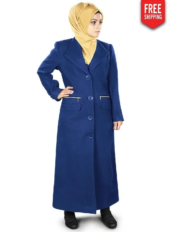 Wadiah Long Coat Royal Blue Hook-and-Loop Buckled Tied