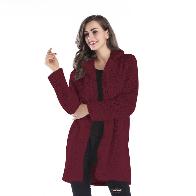 IKEARLAX winter new lamb wool coat women's New lapel woolen medium and long coat cotton coat Quilted Jacket Anorak Windbreaker