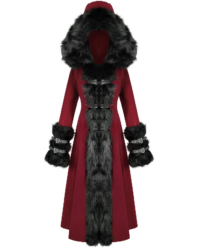 Devil Fashion Whispering Forest Womens Gothic Coat - Red & Black Lapel Coat Peter Pan Collar Coat Cowl Neck Coat