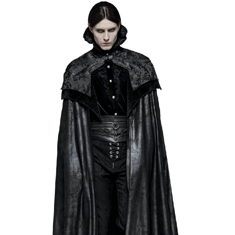 Black Cape High Collar ~ Men & Women ~ Masquerade Ball Party, Event Coat Cuffed Rolled Raglan