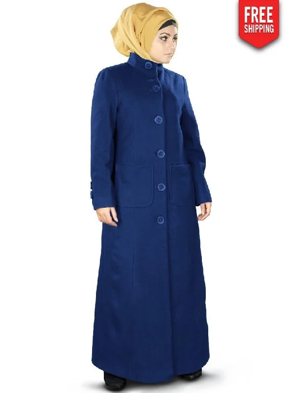 Safiyya Long Coat Royal Blue Solid Print Jacquard