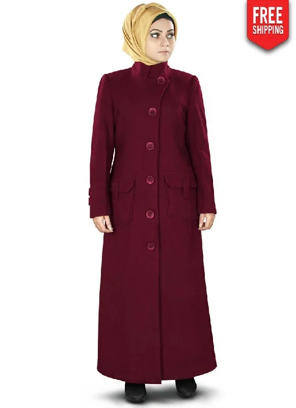 Rafa Long Coat Maroon Turtleneck Wrap Cape