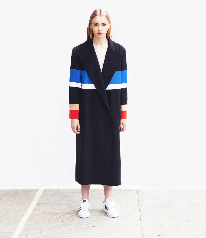 Tailored Striped Coat - B/W/R Boat Shawl Notched