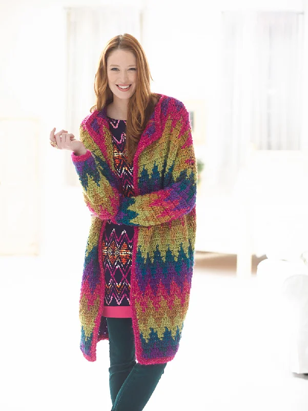 Flame Stitch Coat Pattern (Crochet) Tie-Waist Belted Drawstring