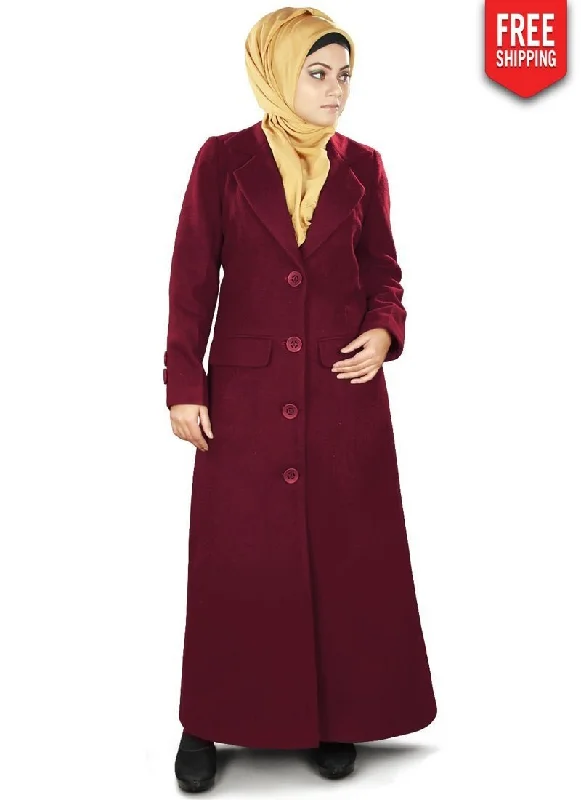 Karida Long Coat Maroon Parka Anorak Hoodie