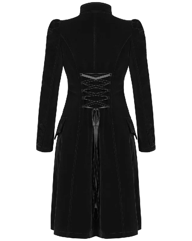 Punk Rave Womens Vespertine Mid-Length Coat - Black Nylon Polyester Spandex