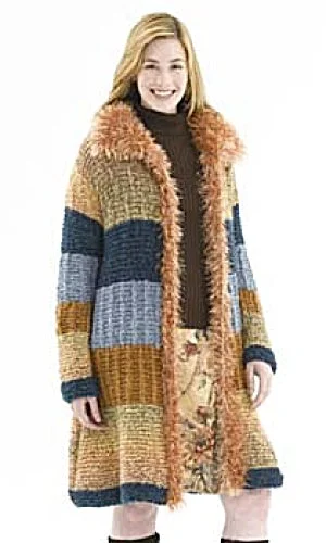 Plush Patchwork Coat (Knit) Toggle Coat Shawl Collar Coat Notch Collar Coat