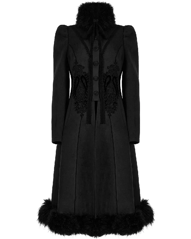 Punk Rave Womens Gothic Lace Applique Velvet Maxi Coat Print Jacquard Embroidered