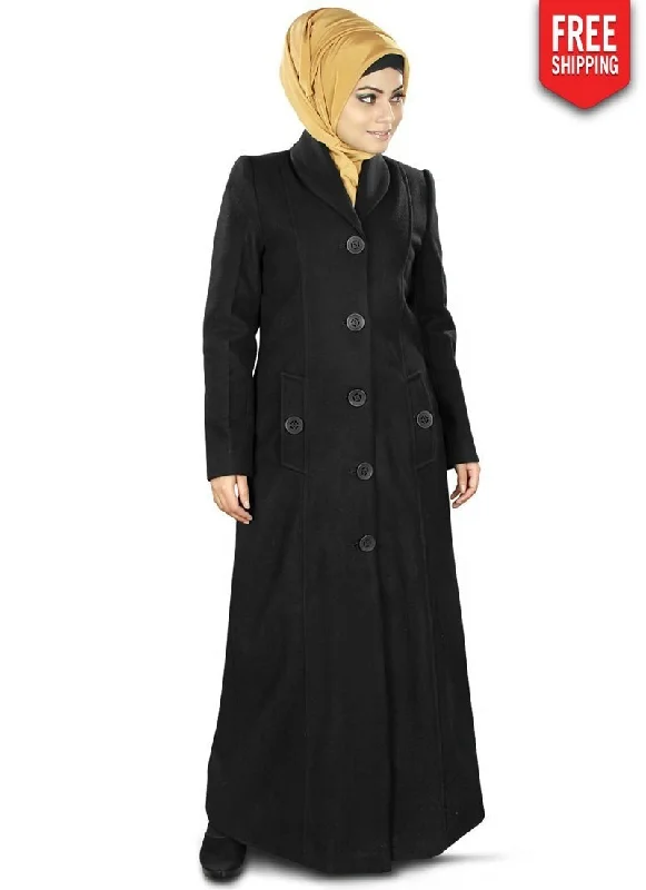 Izma Long Coat Black Asymmetrical Diagonal princess