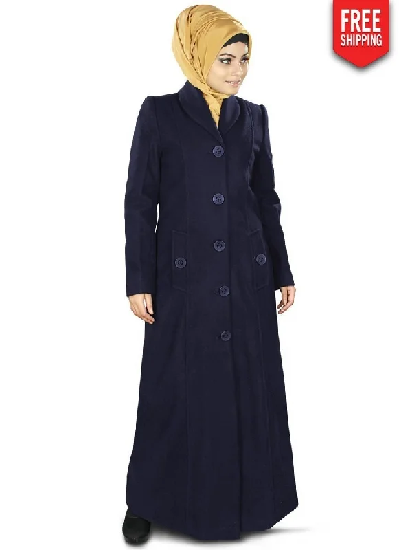 Izma Long Coat Navy Blue Three-Quarter Sleeve Elbow Sleeve Wrist Sleeve