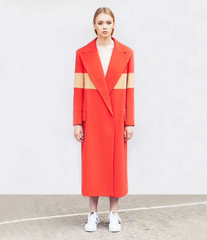 Tailored Coral Striped Coat Tailored Straight A-Line