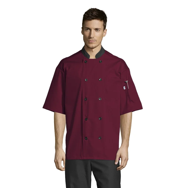 Double Breasted Poplin Chef Coat - Burgundy Turtleneck Jacket Crew Neck Jacket V-Neck Jacket