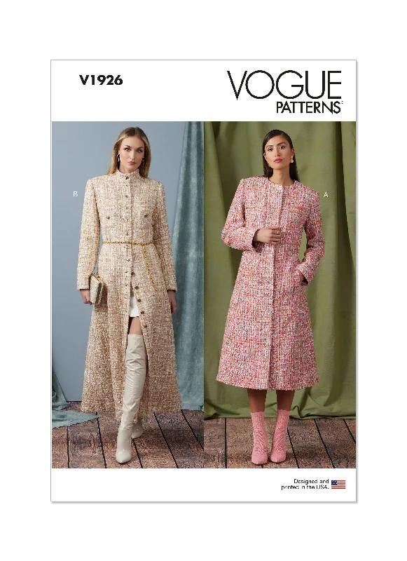 Vogue V1926 Misses' Coat In two Lengths Fleece Down Feather