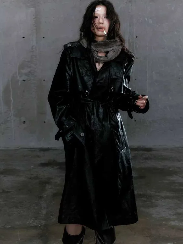 Loose black belted coat【s0000009982】 Toggle Coat Shawl Collar Coat Notch Collar Coat