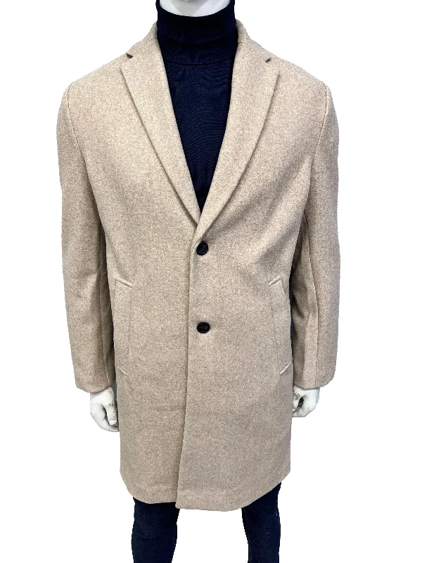 ZR Stretch Beige Long Coat Collared Crew Neck Turtle Neck