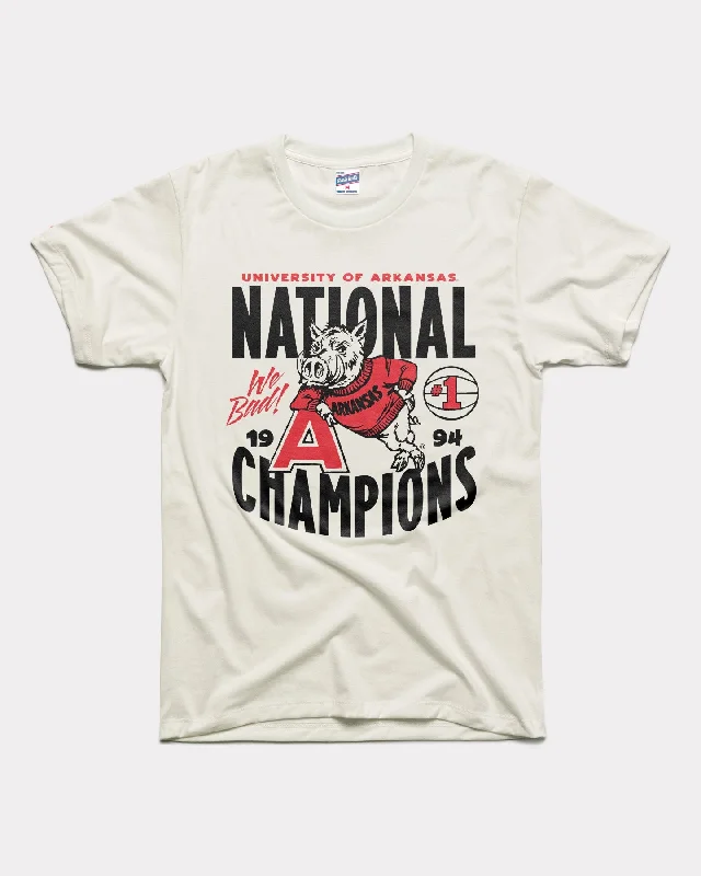 1994 Champs Arkansas White T-Shirt Collared Crew Neck Turtle Neck