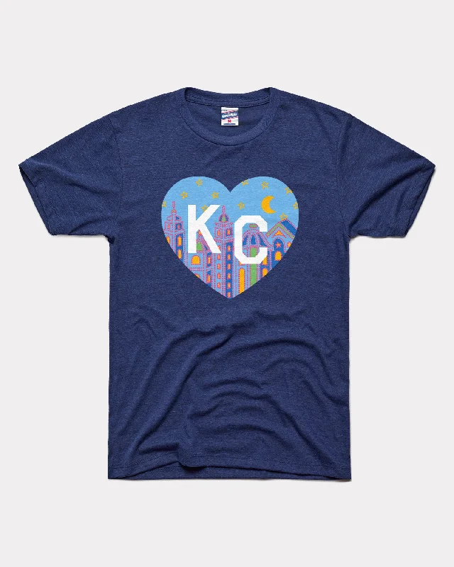 2024 Plaza Lights KC Heart Navy T-Shirt Iron Safe Non-Iron Wrinkle Free