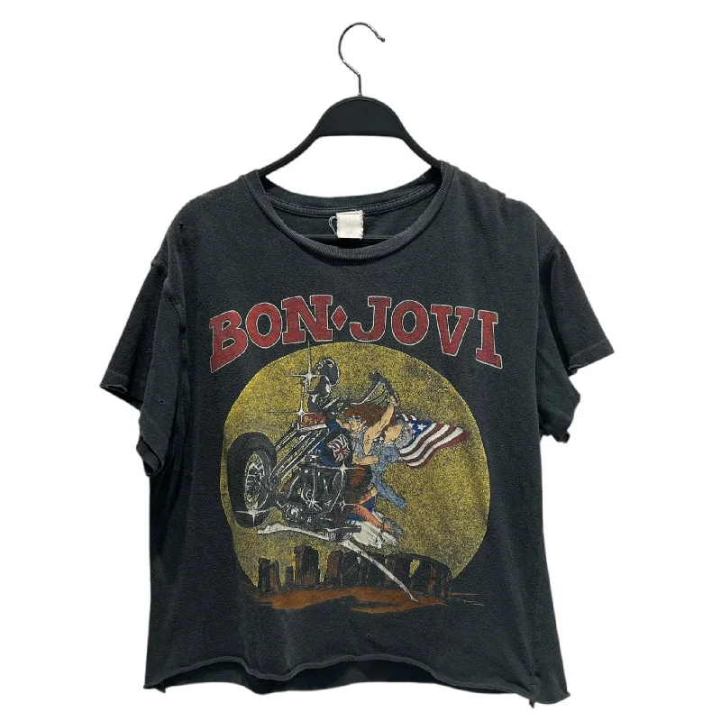 MADEWORN/Vintage/T-Shirt/Cotton/GRY/BON JOVI / BORN TO RIDE Spandex Blend Rayon Blend Denim Blend