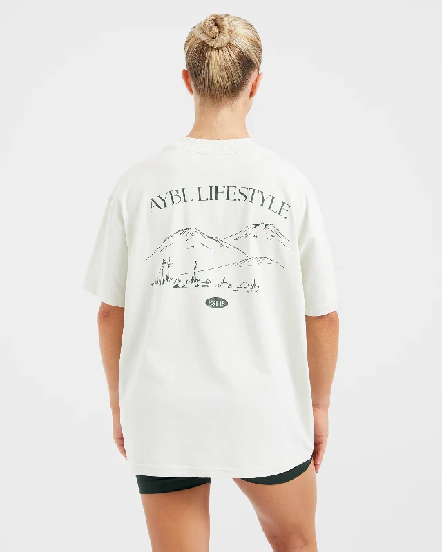 AYBL Lifestyle Oversized T Shirt - Off White/Forest Embroidered Appliqued Beaded