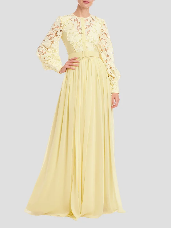 Lace Georgette Shirt Gown in Yellow Mesh Fabric Canvas Fabric Denim Fabric