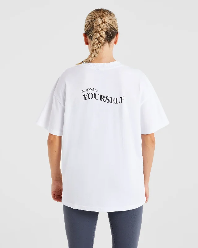 Be Good To Yourself Oversized T Shirt - White Plaid T-Shirt Polka Dot Checkered