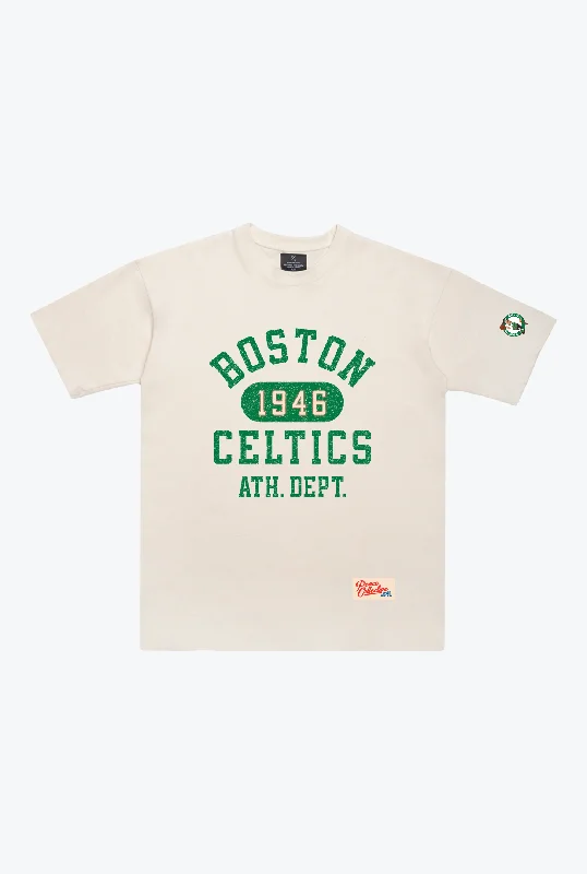 Boston Celtics Athletic Club Heavyweight T-Shirt - Ivory Collared T-Shirt Boat Neck A-Line