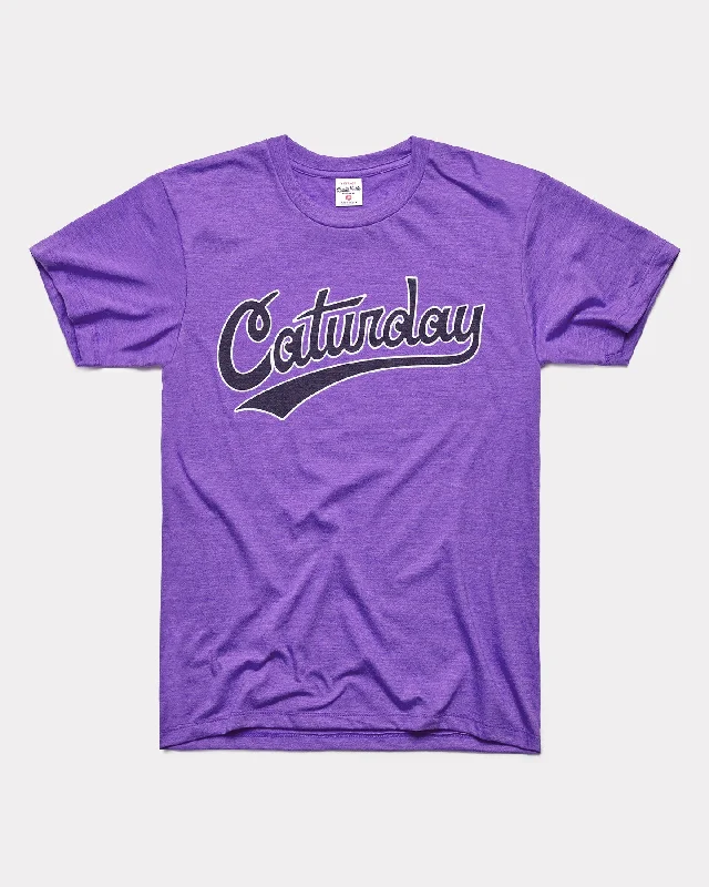 Caturdays Script Purple T-Shirt Spandex Blend Rayon Blend Denim Blend