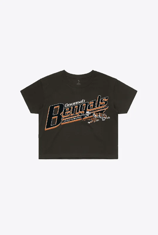 Cincinnati Bengals Garment Dyed Cropped T-Shirt - Black Graphic T-Shirt Round Neck Polyester