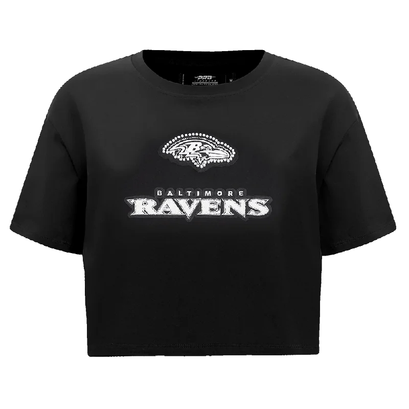 NFL BALTIMORE RAVENS PEARLS WOMEN'S SJ BOXY TEE (BLACK) Print Jacquard Patchwork