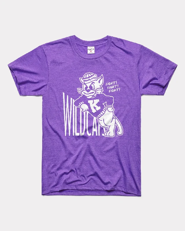 Fight! Leaning K-State Wildcat Purple T-Shirt Fitted T-Shirt Seamless Stretchy