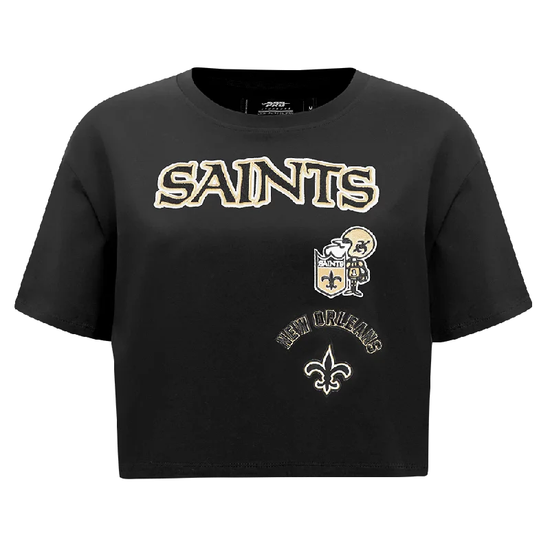 NFL NEW ORLEANS SAINTS RETRO CLASSIC WOMEN'S BOXY TEE (BLACK) Fleece Nylon Spandex