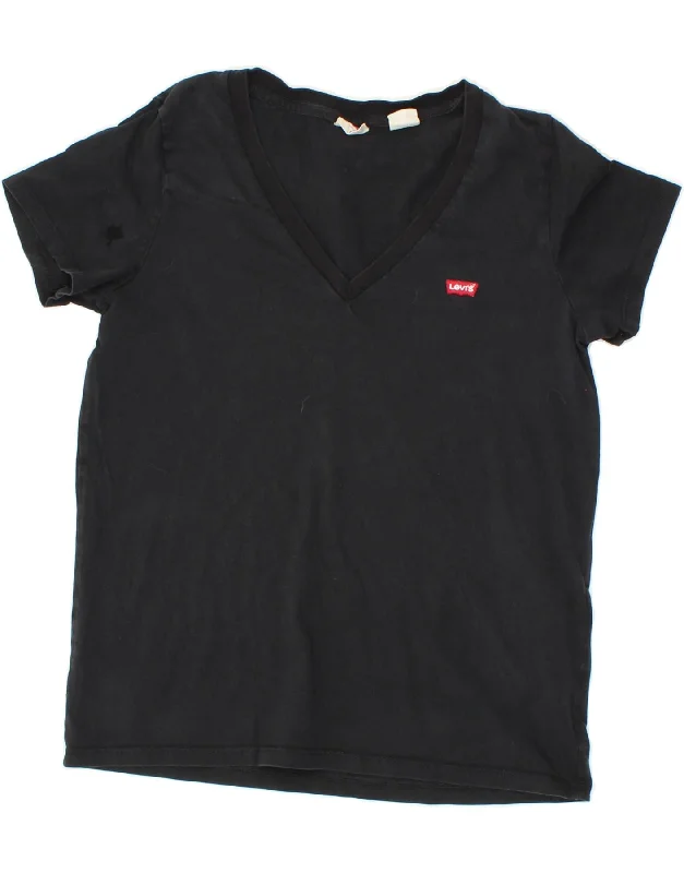 LEVI'S Womens T-Shirt Top UK 10 Small Black Cotton Elasticated Padded Insulated