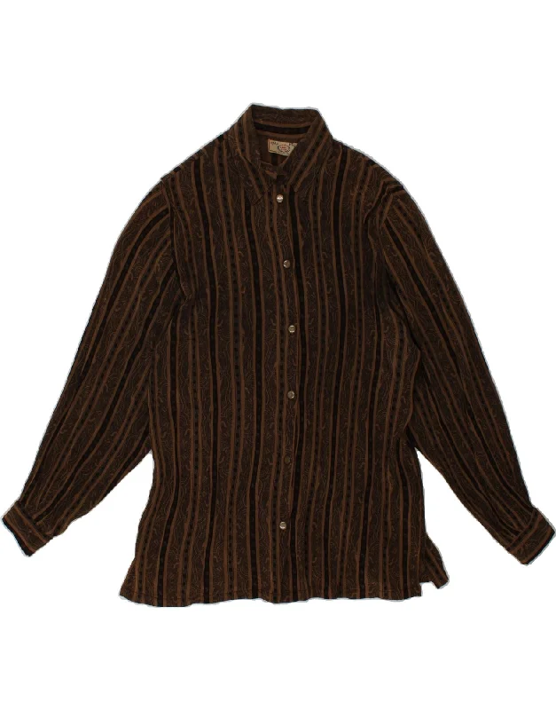 LINEA ESSE Womens Shirt UK 10 Small Brown Striped Chenille Blend Fleece Blend Nylon Blend