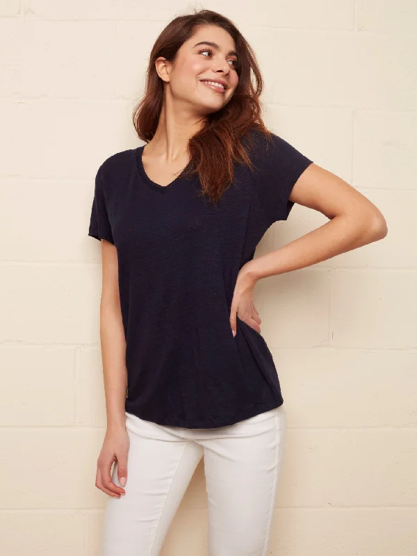 LINEN V-NECK T-SHIRT Collared Crew Neck Turtle Neck