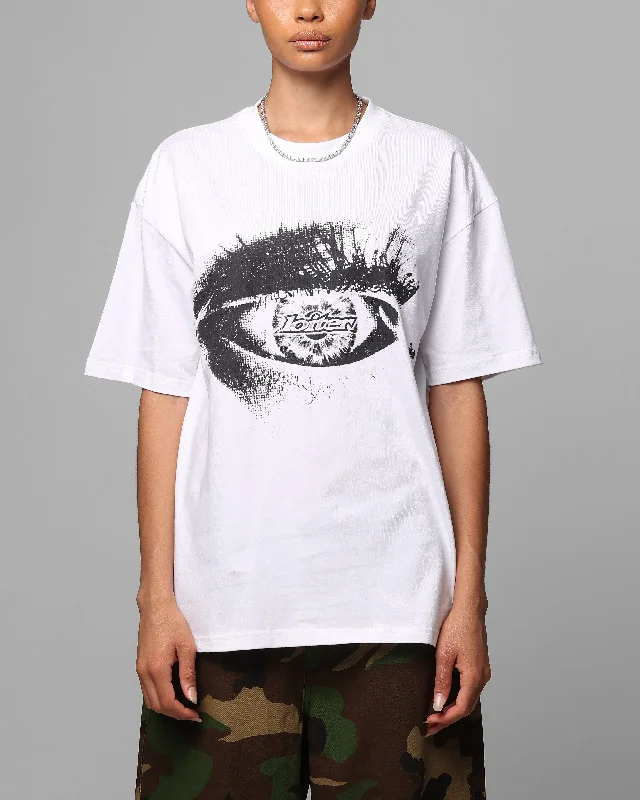 Loiter All Seeing Eye T-Shirt White Beaded Sequined Faux Fur