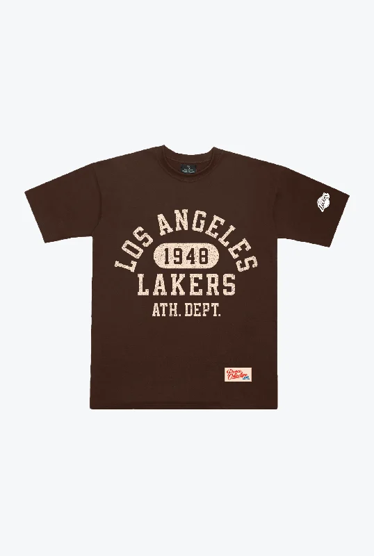 Los Angeles Lakers Collegiate Heavyweight T-Shirt - Walnut Zippered Buttoned Snapped