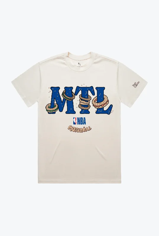 "MTL" Bagel Graphic T-Shirt - Ivory Zippered Buttoned Snapped