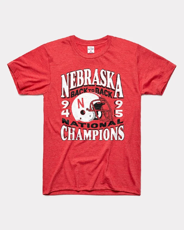 Nebraska Back to Back National Champs Red T-Shirt Rayon Velvet Corduroy