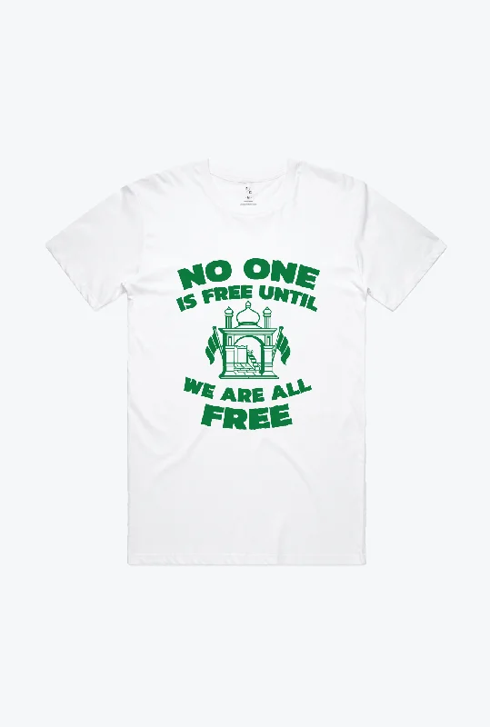 'No One is Free Until We Are All Free' Afghanistan Aid T-Shirt Welt Pockets Slit Pockets