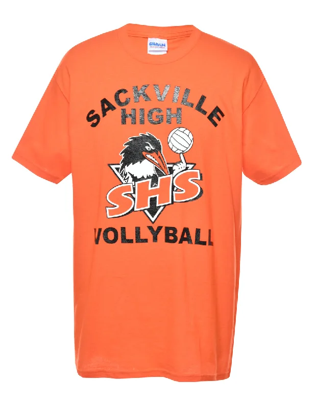 Orange Sackville High Vollyball Printed T-shirt - M Fashionable Trendy Casual