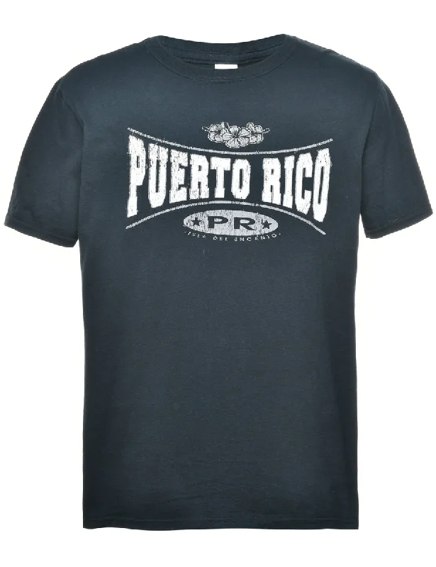 Puerto Rico Black & White Printed T-shirt - L Iron Safe Non-Iron Wrinkle Free