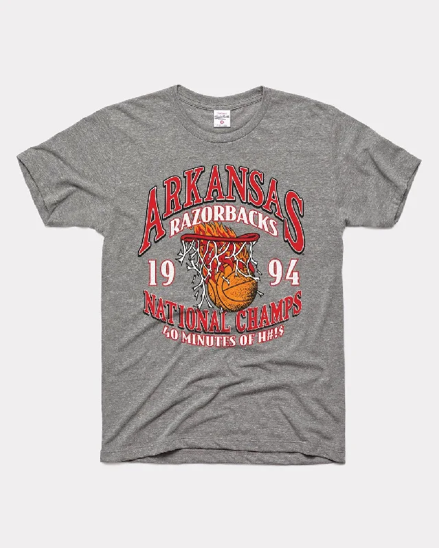 Arkansas Razorbacks Basketball 1994 National Champs Vintage Grey T-Shirt Oversized T-Shirt Spandex breathable