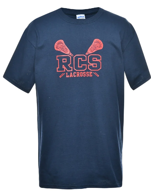 RCS Lacrosse Navy & Red Printed T-shirt - M Basic T-Shirt Crew Neck Short Sleeve