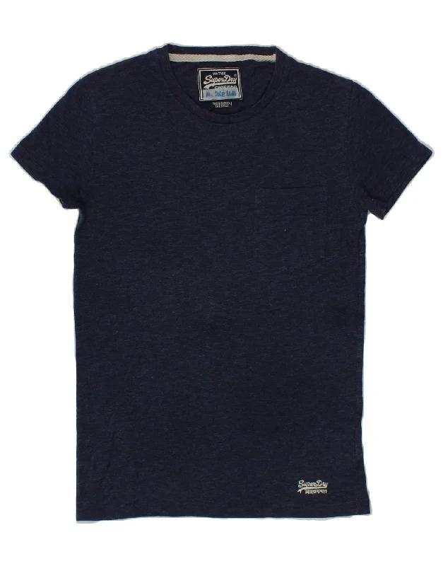 SUPERDRY Womens T-Shirt Top UK 10 Small Navy Blue Flecked Cotton Front Pockets Side Pockets Patch Pockets