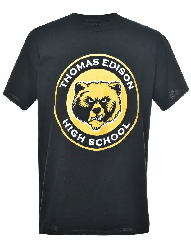 Thomas Edison High School Black Printed T-shirt - L Wool Fabric Cashmere Fabric Tweed Fabric