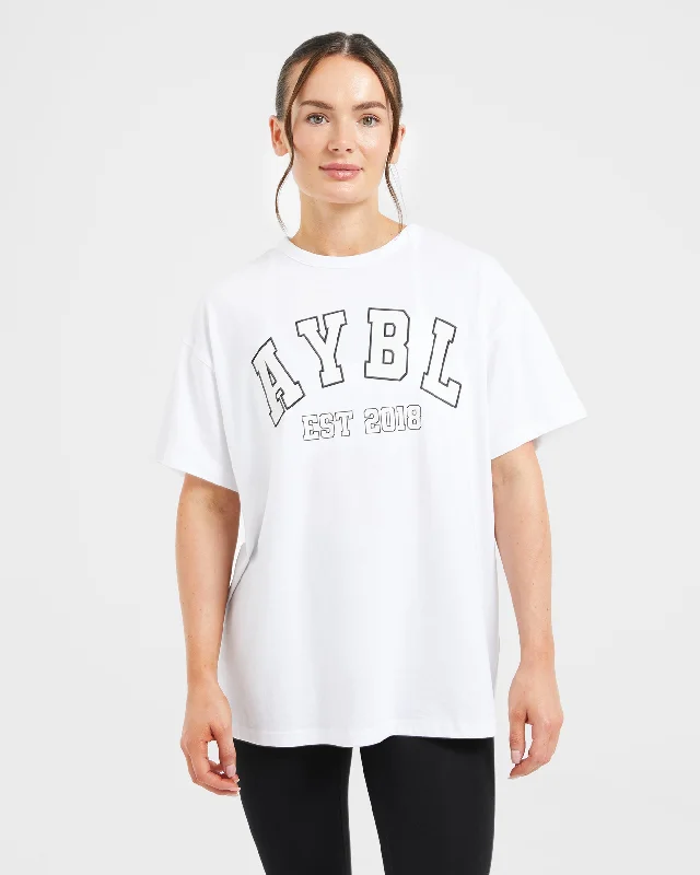 Varsity Oversized T Shirt - White Hooded Caped Shawl Collar