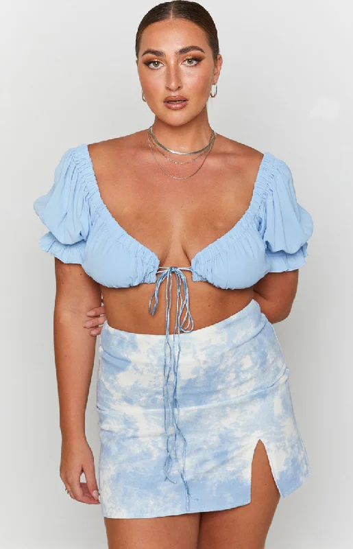 Alannah Crop Top Pastel Blue Front Pockets Side Pockets Patch Pockets