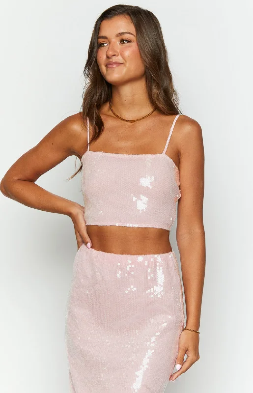 Bellah Pink Sequin Crop Top Plaid Crop Top Polka Dot Checkered