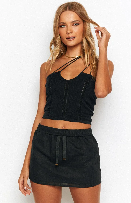 Chloe Black Knit Crop Top Iron Safe Non-Iron Wrinkle Free