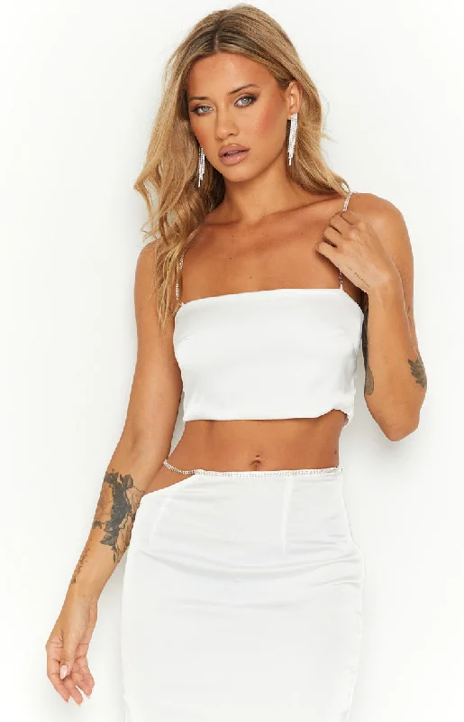 Confetti White Crop Top Rayon Velvet Corduroy